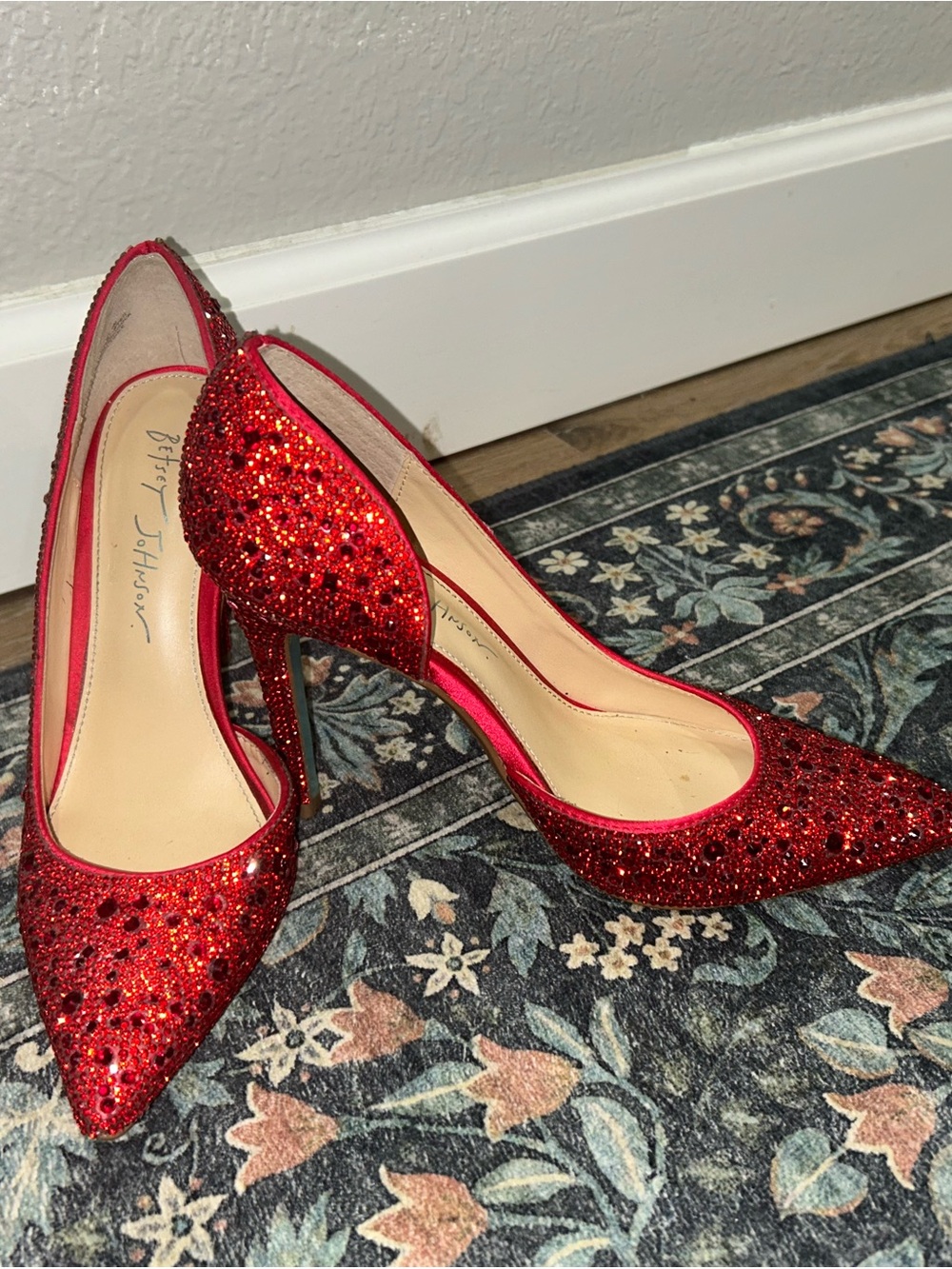 Betsey Johnson Red Crystal Pointed Toe Stilettos